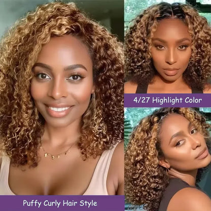 Deep Wave Highlight 13x4 HD Lace Front Bob Wigs Water Wave Human Hair Lace Frontal Wig 10-16 Inch 4/27 Color Preplucked Hair Bob