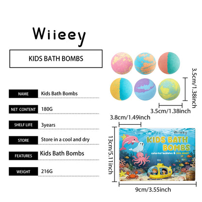 Wiieey Bath Balls for Kids Gentle Skin Cleansing Deep Hydration Calming Scent Infusion Rich Bubble Soothing Bath Bombs 180g