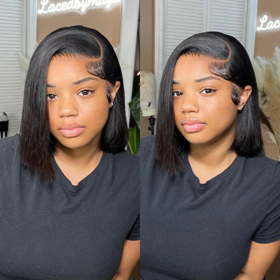 Straight 13x4 Short Bob Remy Hair HD Transparent Lace Full Lace Frontal Wigs 100% Human Hair For Women 4x4 5x5 Lace Closure Wig