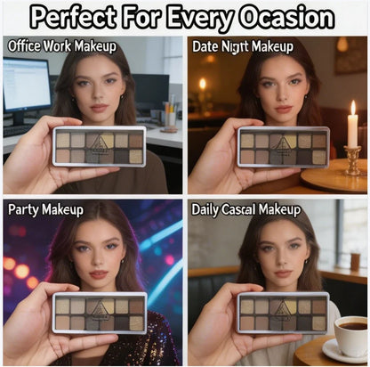 12-Color Cement Eyeshadow Palette Earth Tones Matte Pearl Glitter Waterproof Long-Lasting Korean Makeup Shiny Cold Tea Brown
