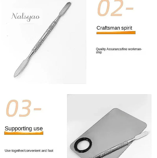 Upgraded Stainless Steel Metal Mixing Tray with Spatula Artist Tool for Foundation Nail Art Makeup Palette