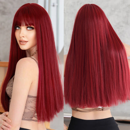 Long Straight Light Blonde Wig for Women Daily Party Highlight Brown Synthetic Layered Hair Wigs with Bangs Halloween Cosplay