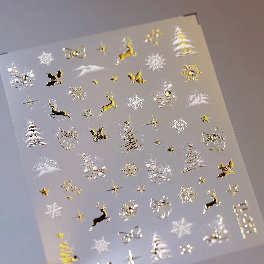 Luxury Gold Silver Nail Stickers Christmas Tree Elk Snowflake Bow Pattern Nail Stickers Self adhesive Decoration Accessories DIY