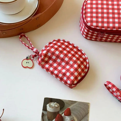 High Quality Red Grid Makeup Bag Multi-size Portable Toiletry Bag Cosmetic Pouch Women Cosmetic Bags & Cases