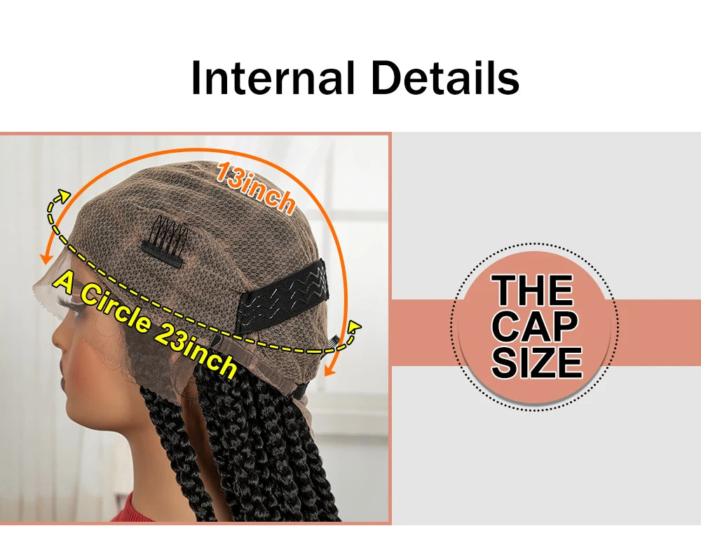36inch Box Braided Wigs Synthetic Full Lace Braiding Hair Wigs Knotless Lace Frontal Braids Wig with Baby Hair for Black Women
