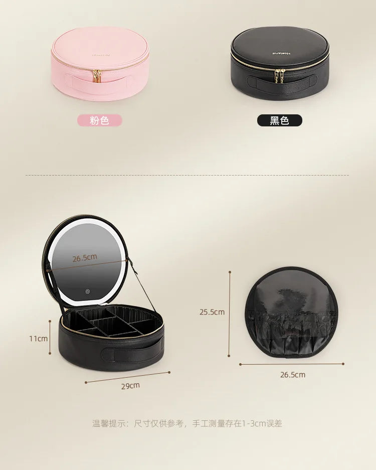 Cosmetic Portable Travel Storage Box With 2000mAh Led Rechargeable Vanity Bags Makeup Case With Led Light Mirror