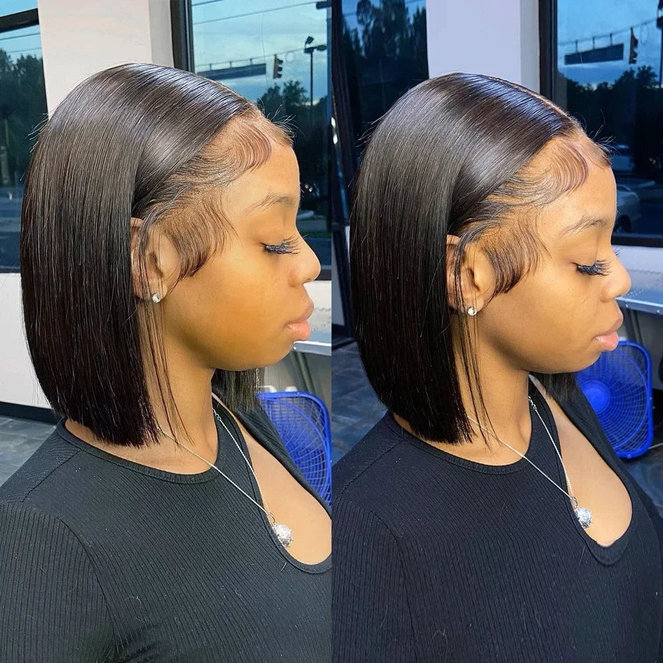 Straight 13x4 Short Bob Remy Hair HD Transparent Lace Full Lace Frontal Wigs 100% Human Hair For Women 4x4 5x5 Lace Closure Wig
