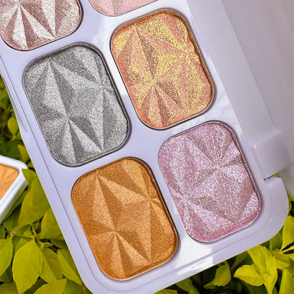 8 Colors Metal Highlighter Palette Shimmer Iridescent Glitter Eye Shadow Throughout Wear Set Spring Summer Vibrant Glow,Natural