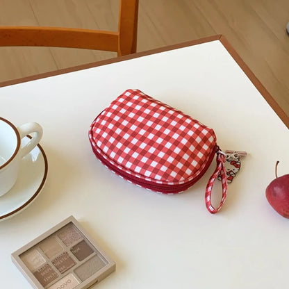 High Quality Red Grid Makeup Bag Multi-size Portable Toiletry Bag Cosmetic Pouch Women Cosmetic Bags & Cases