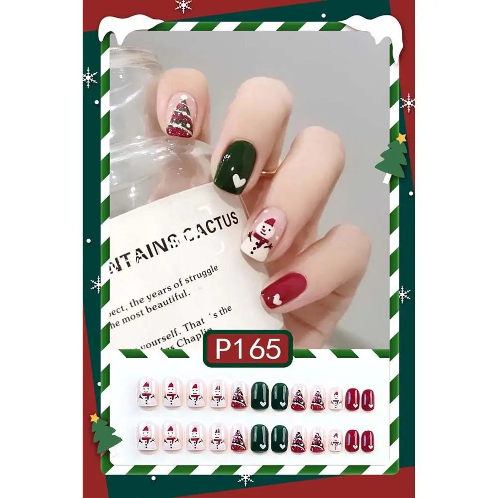 24Pcs/set Christmas Snowflake Christmas False Nails Nail Supplies Elk Pattern Christmas Fake Nails DIY Nail Accessories