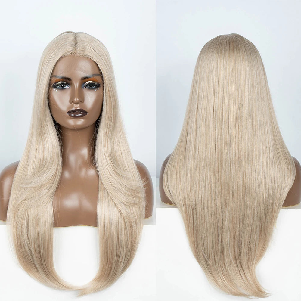 Synthetic Lace Front Wig  Straight part Baby hair Layered Wig Blonde  Wigs For Women With Bang Cosplay Wig synthetic Lace Wig