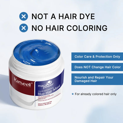 Karseell Blue Hair Color Depositing Mask, Deep Conditioner Treatment Intensely Hydrating, Refreshes Color & Tone 500mL