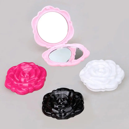 New Double-Sided Rose Flower Makeup Mirror Round Shape Handheld Mini Pocket Mirror Convenient Cosmetic Mirror Travel Beauty Tool