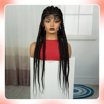 32INCH Cornrow Braided Wigs Synthetic Full Lace Braids Wig with Baby Hair Lace Frontal Knotless Braided Lace Wig for Black Women