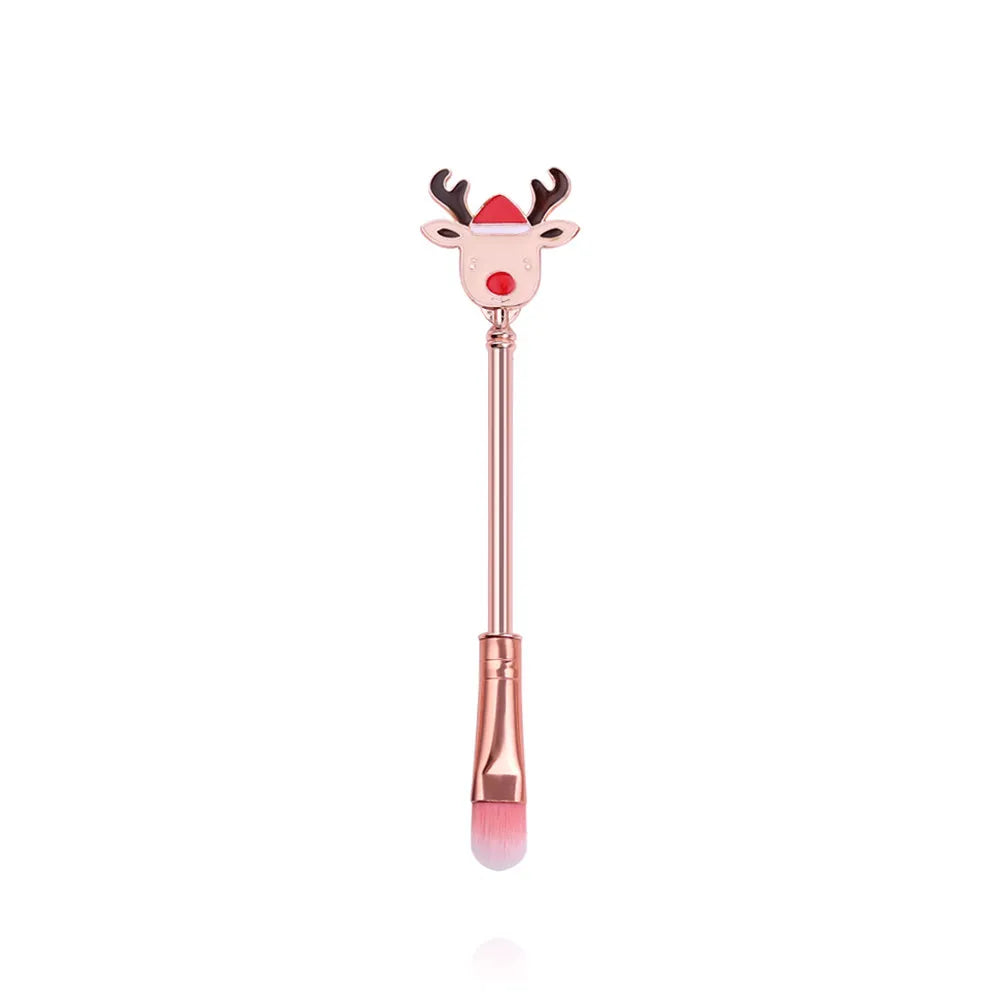 7Pcs Santa Claus Elk Candy Makeup Brushes Set Creative Christmas Gift for Friends Easy Application Anywhere Makeup
