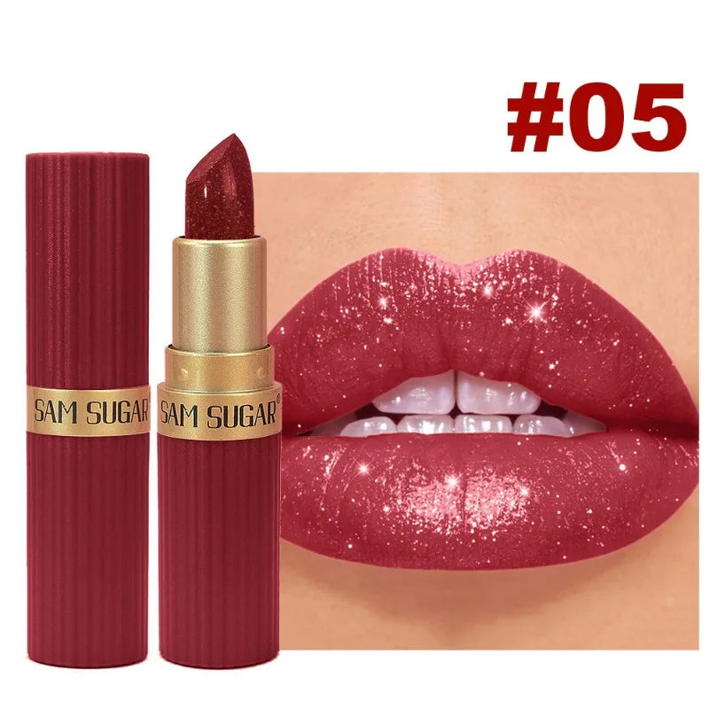 Pearlescent Pink Glitter Velvet Lipstick Waterproof Long Lasting Metallic Shimmer Diamond Lip Gloss Women Makeup Cosmetics