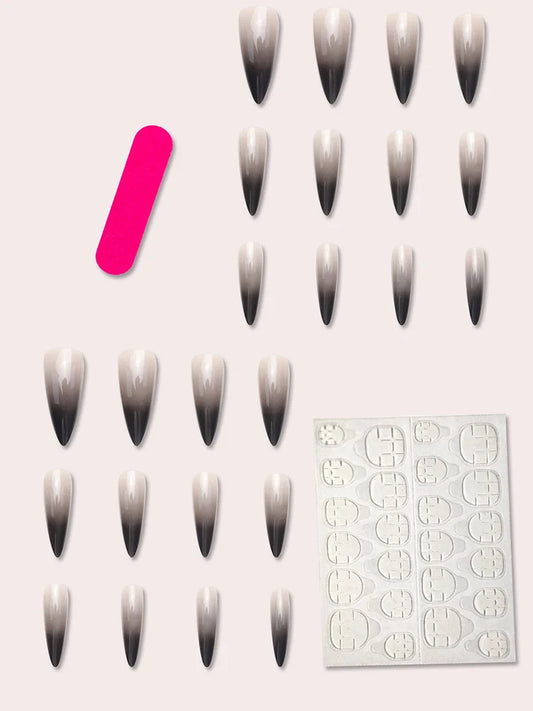 24 piece long pointed black gradient pattern glossy fake nail set enhances your Halloween style