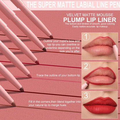 6Pcs Velvet Matte Lip Liner Pencil Set High Pigment Smooth Silky Texture Easy to Color & Define Lip Contours Daily Lip Makeup