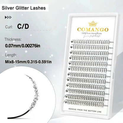 CoMango Shinning Colored Glitter Spikes Eyelash Extension Sliver Purple Blue Pink For Christmas Cosplay Party Makeup