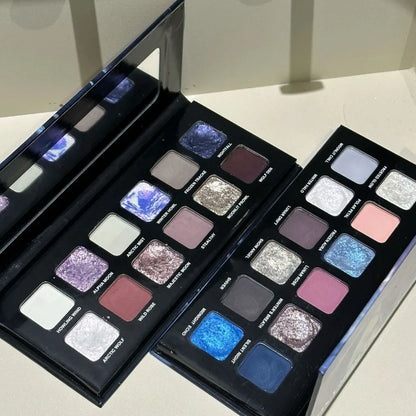 12 Colors Metallic Eyeshadow Palette Pearl Matte Sparkling Shimmer Blue Eye Shadow Highlighter Brighten Glitter Halloween Makeup