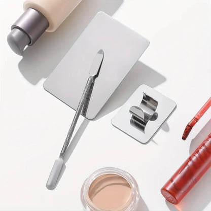 Makeup Mixing Palette,Nail Art Palette Ring, Makeup Spatula Palette with Foundation Spatula,Stainless Steel Makeup MixingTray