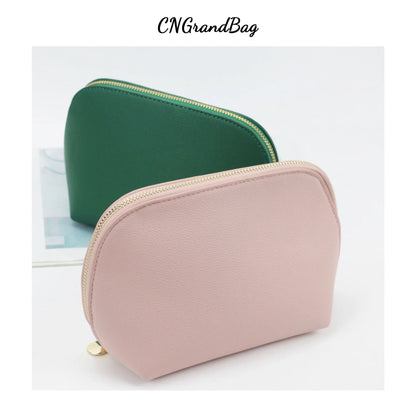 Customized Letters PU Leather Cosmetic Storage Bag Classic Simple Atmosphere Solid Color Make Up Bag Advanced Zipper Wash Bag