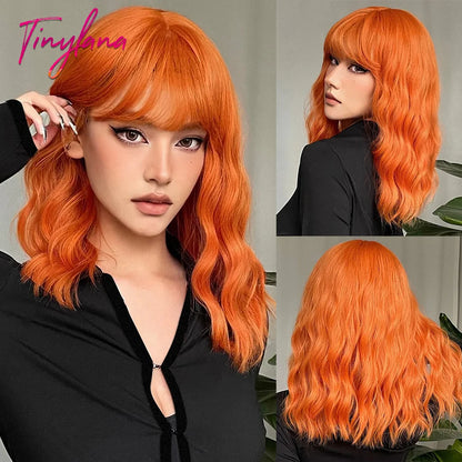 Curly Short Bob Brown Wavy Synthetic Wigs with Bangs Lolita Cosplay Brown Wig for Women Natural Daily Party Hair Heat Resistant