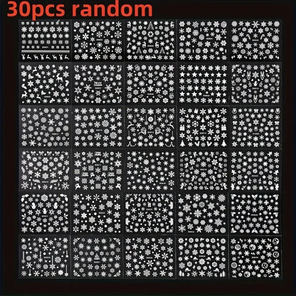30pcs Sheets Winter 3D Nail Art Stickers Decals Nail Art Supplies for Women And s - Self-Adhesive Cartoon Snowflake Snowman