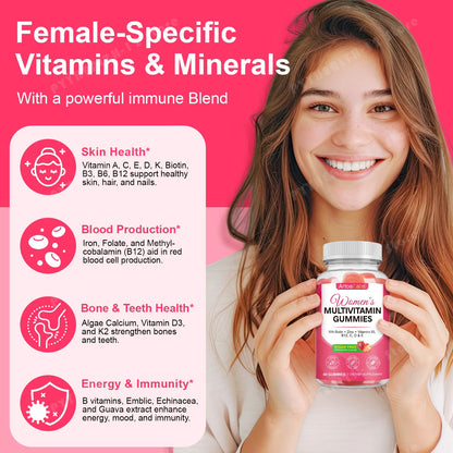 Women's Multivitamin Gummies, 36‑in‑1 Vitamins Minerals with Biotin & Zinc for Skin Hair Nails, Energy Bone & Immune, 60 Count