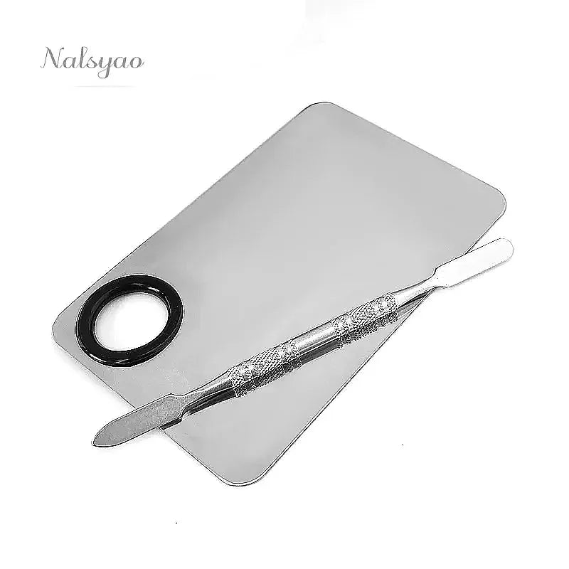 Upgraded Stainless Steel Metal Mixing Tray with Spatula Artist Tool for Foundation Nail Art Makeup Palette