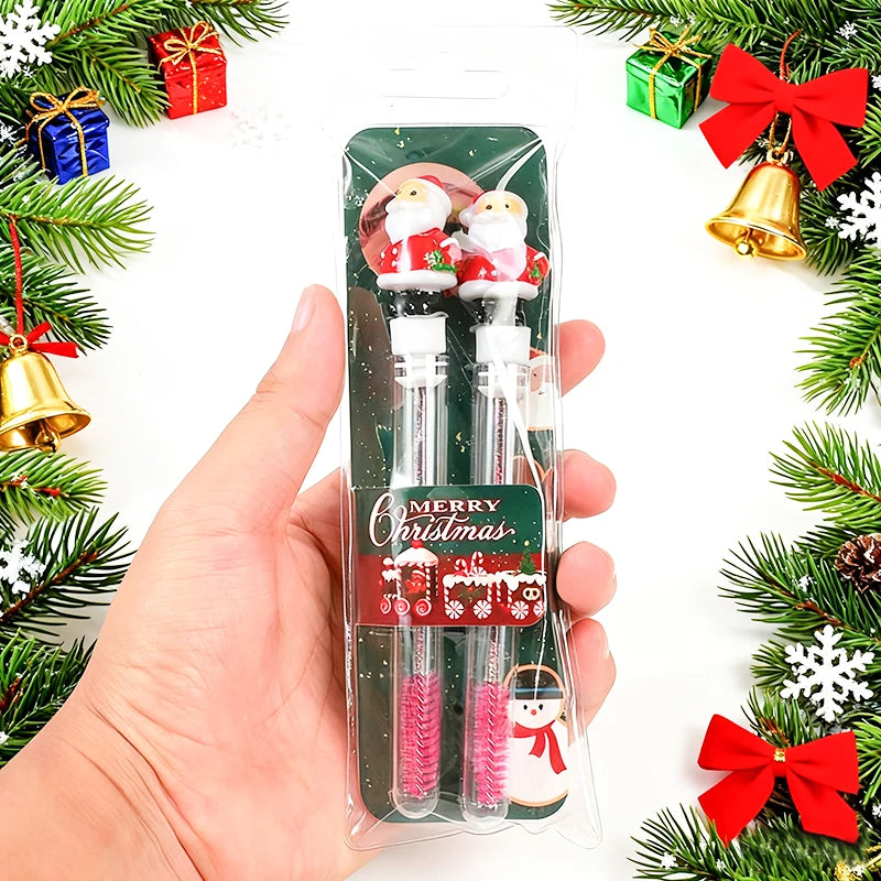 2pcs/Pack Christmas Eyelash Brush Mascara Wands, Crystal Eyebrow Spoolies Brush for Eyelash Extensions, Pink Lash Brushes,