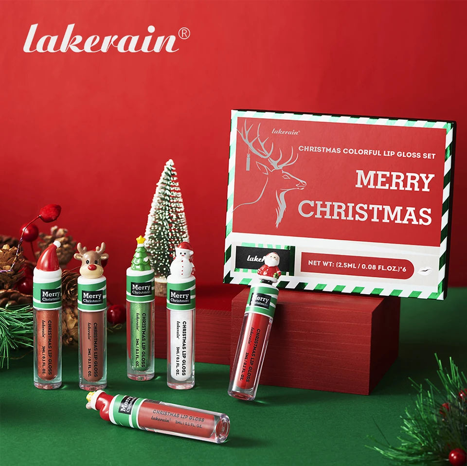 Christmas Lip Gloss Set Waterproof Long-Lasting Moisturizing Lip Skincare Lip Glaze Set Ideal Festive Holiday Christmas Gift