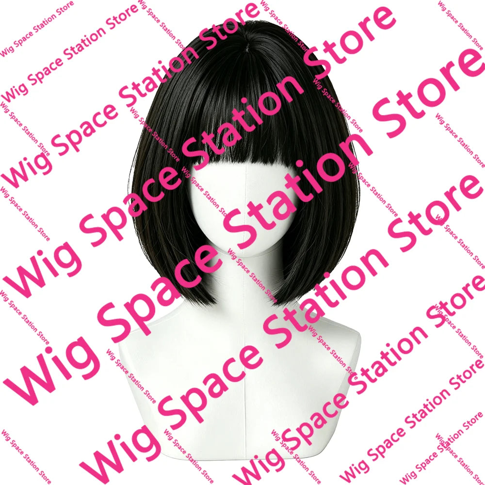 Natural Black Brown Bob Wigs Short Straight with Blunt Bangs Soft Synthetic Hair Heat Resistant For Women Cosplay Daily Wear