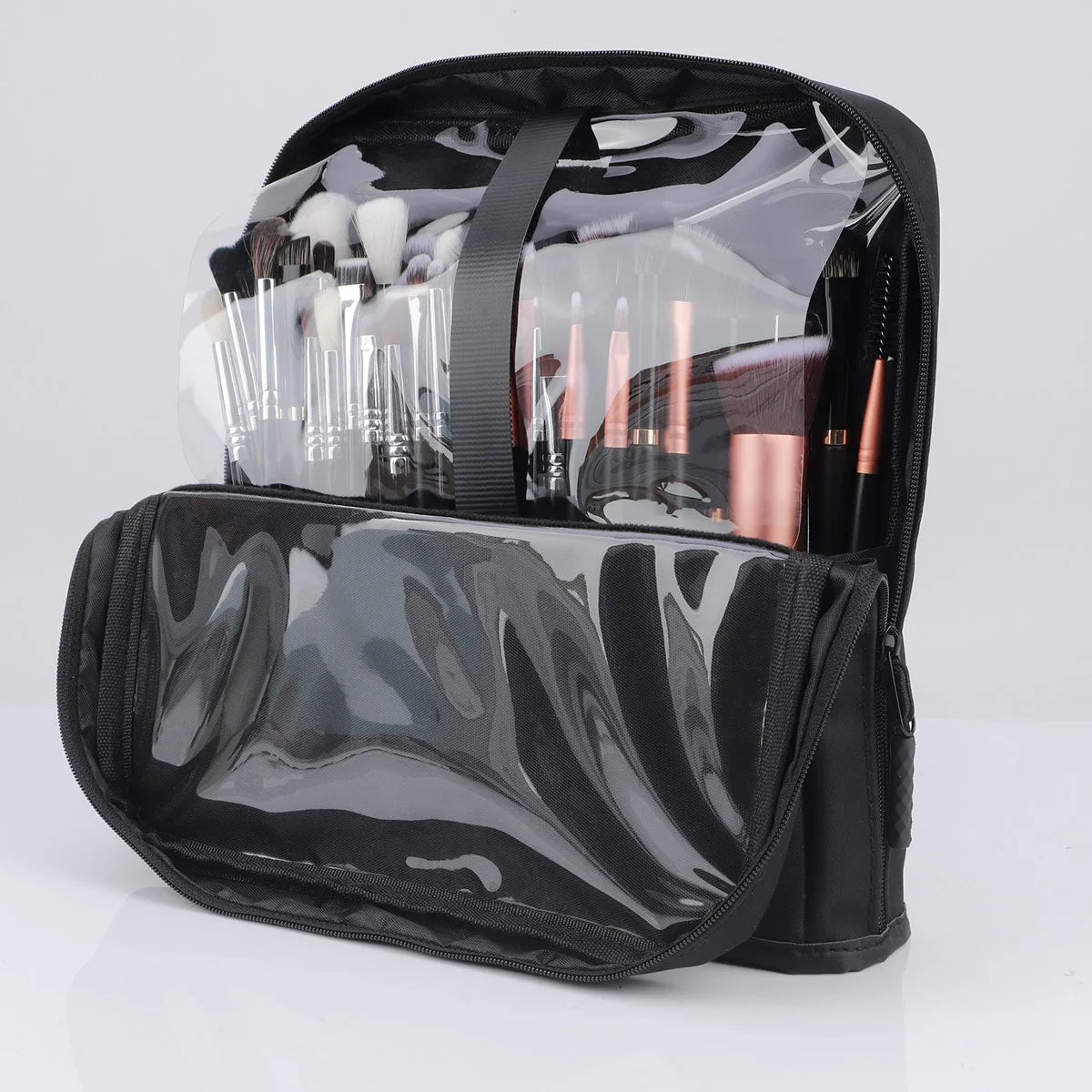 Large Black Foldable Makeup Bag 14-40 Hole Storage Organizer for Beauty Brushes Cosmetic Pouch with Handles