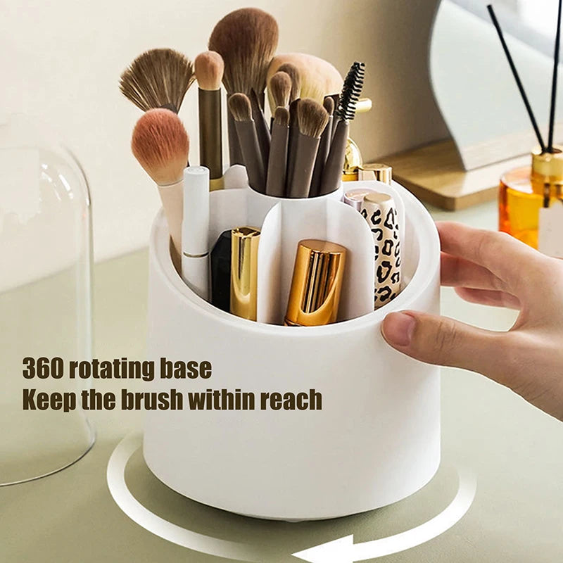 360° Rotating Makeup Brush Bucket With Dust-proof Cover Cosmetic Storage Box