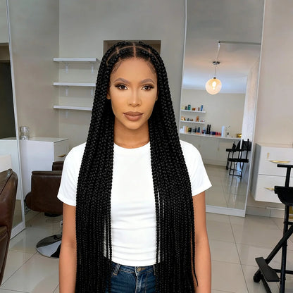 36inch Box Braided Wigs Synthetic Full Lace Braiding Hair Wigs Knotless Lace Frontal Braids Wig with Baby Hair for Black Women