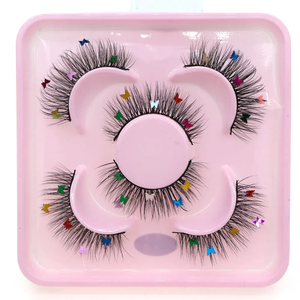 3 Pairs Set Star Butterfly Heart Shaped Sequin False Eyelashes Fairy Wand Party Halloween Christmas Colorful Sequin Eyelashes