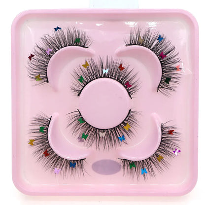 3 Pairs Set Star Butterfly Heart Shaped Sequin False Eyelashes Fairy Wand Party Halloween Christmas Colorful Sequin Eyelashes