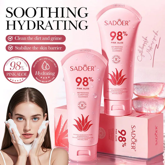 SADOER Pink Aloe Facial Cleanser Moisturizing Deep Cleansing Anti-aigng Soothing Face Wash Foam Facial Cleanser Skin Care