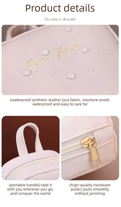 Stand-Up Flap Cosmetic Pouch Portable for Business Trips Makeup Bag Medicine Storage Pouch PU Makeup Brush Storage Cosmetic Bags
