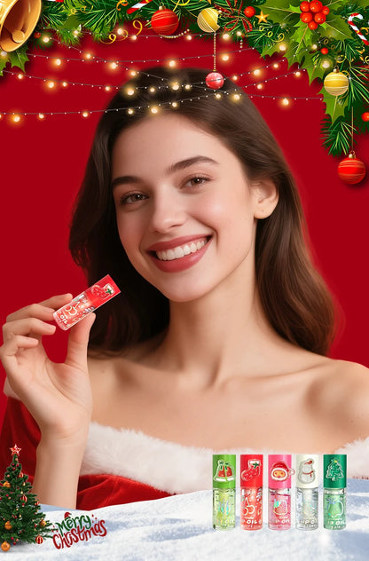 Christmas lip gloss gift box, long-lasting moisturizing and color changing lip oil, high gloss effect lip gloss 5- pieces