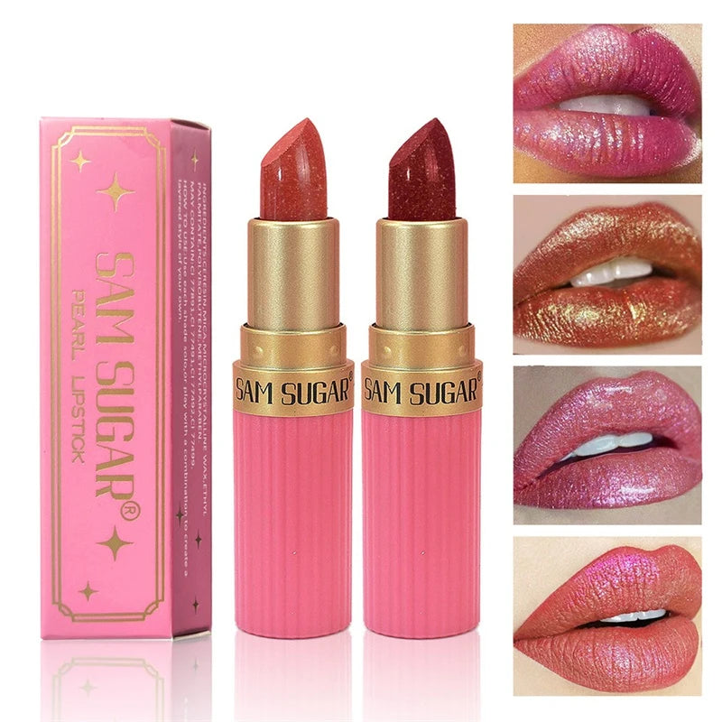 Pearlescent Pink Glitter Velvet Lipstick Waterproof Long Lasting Metallic Shimmer Diamond Lip Gloss Women Makeup Cosmetics
