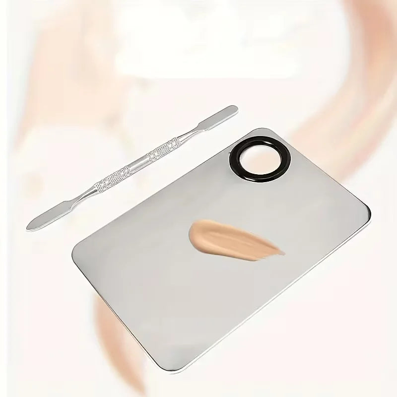 Stainless Steel Pro Makeup Mixing Palette - Seamless Blender for Foundation, Shadow & Cream - Hygienic Spatula, Durable & Easy