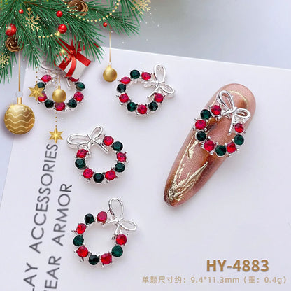 Luxury Christmas Wreath Nail Art Charms Pink Bow Pearl Diamond Gold Silver Alloy Nails 3D Decoration Jewelry for Manicure Design