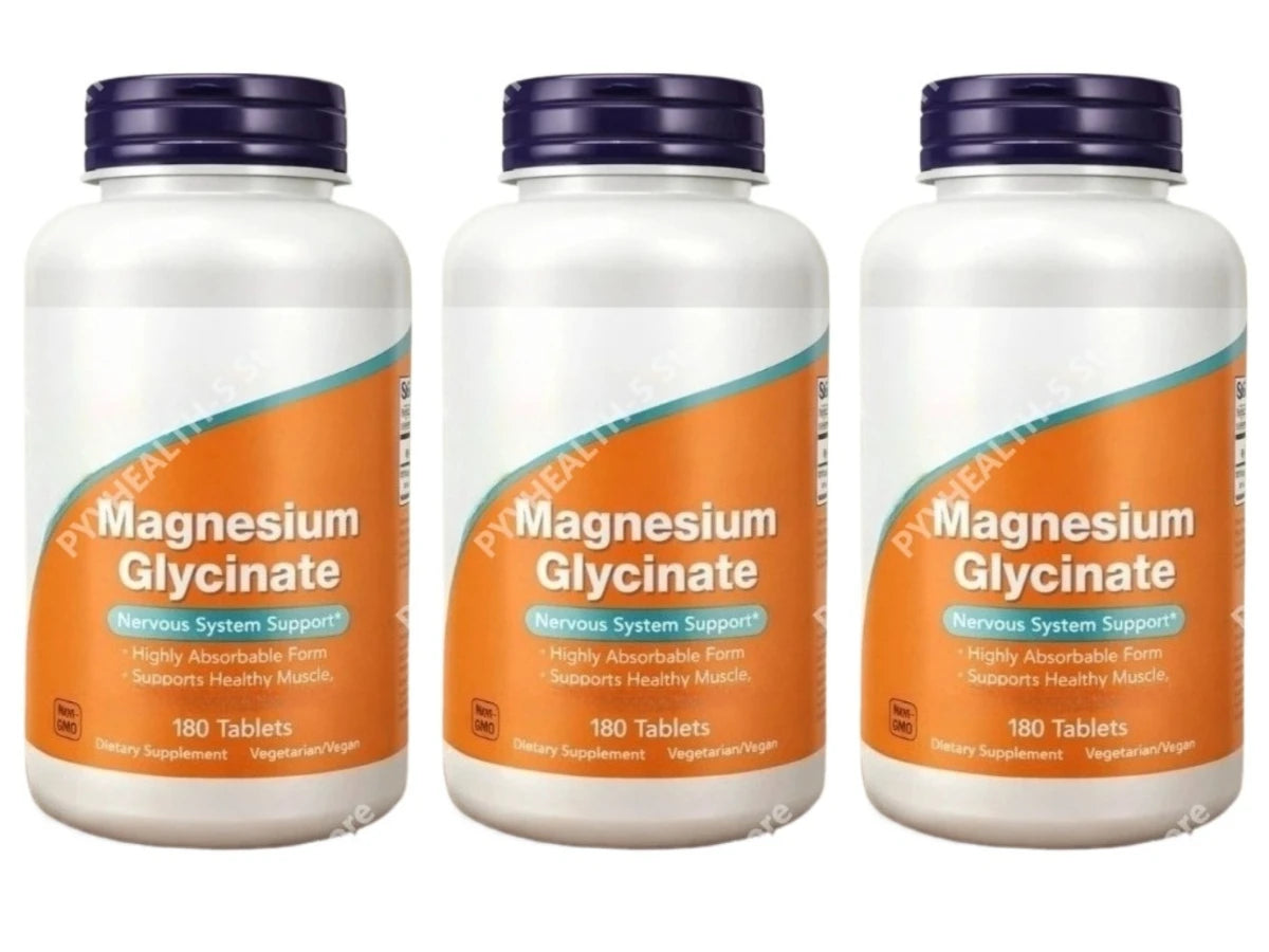Magnesium Glycinate Tablets 200mg, High Absorption Vegan Non-GMO Formula for Nervous System Muscle Relaxation Support, 180 Count