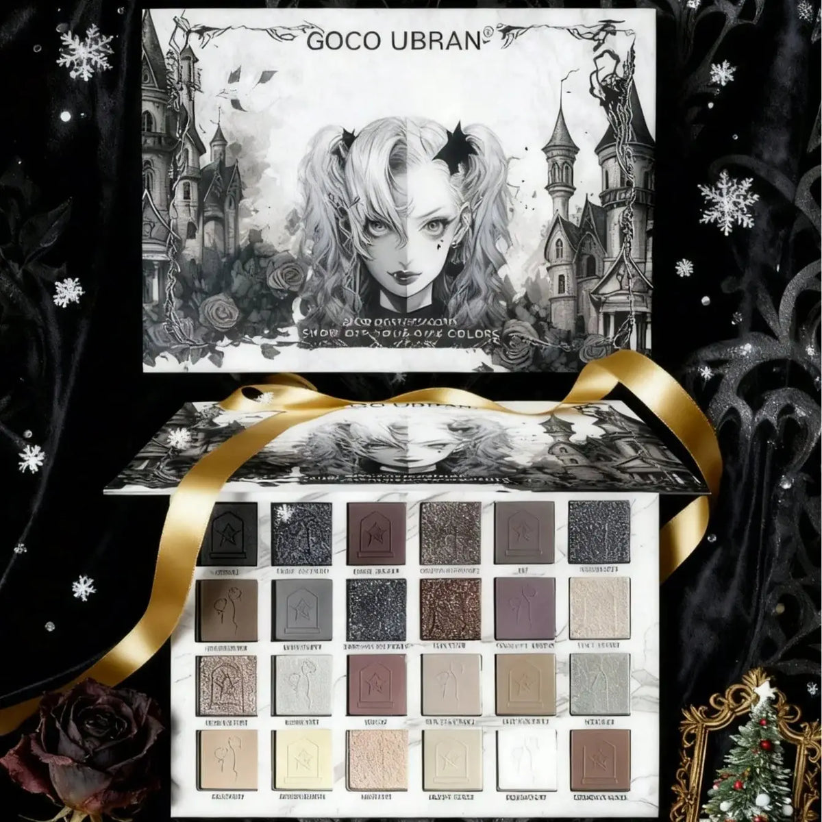 24-Color Dark Elf Eyeshadow Palette Gothic Vampire Style High-Pigment Shimmer/Glitter Eye Makeup Set Perfect Christmas Gift