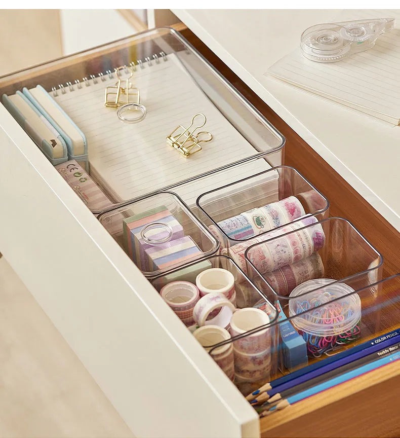 Clear Drawer Organizer Sets Acrylic Box Plastic Storage Box Stationery Makeup Organizer Boxes Transparent Storage Box Bins