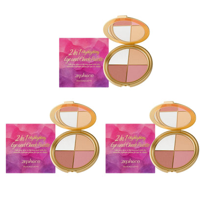 3-In-1 Face Palette Highly Pigmented Fine Powder Highlighter Shimmer Eyeshadow Silky Blush Multi-Functional Brightening Palette