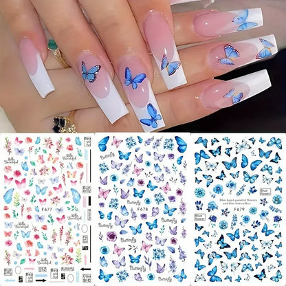 1PCS Black White Butterfly Laser Nail Stickers Y2K Nail Art Decoration Abstract Lines Bronzing Flowers Stickers For Nails