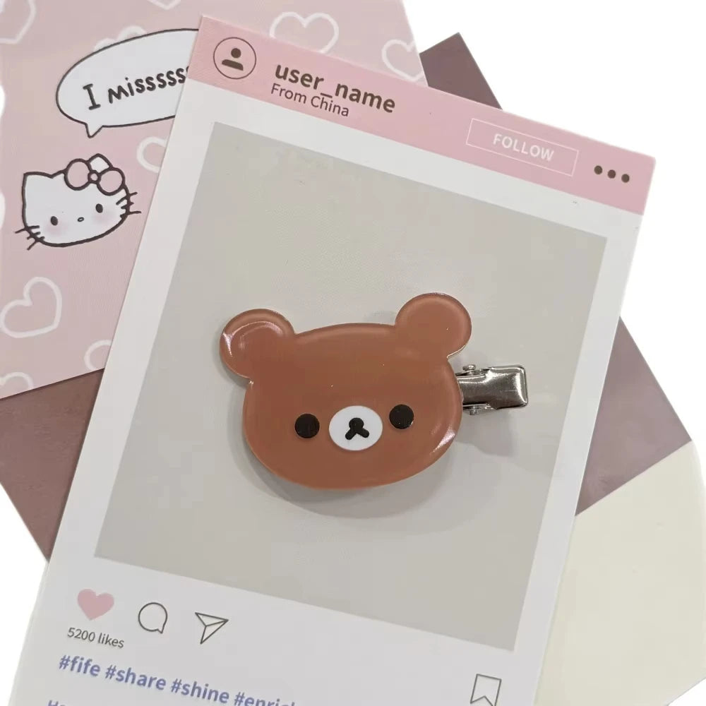 Rilakkuma Korilakkuma Hair Clips Anime Bear Head Cute Hair Pins and Clips Headwear Kawaii Hair Accessories for Women Girls
